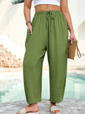 SHOWMALL Women's Plus Size Wide Leg Balloon Pants, Loose Fit Baggy Lantern Trousers with Pockets, Breathable Elastic Drawstring Waist Casual Pants for Summer Beach Travel Vacation