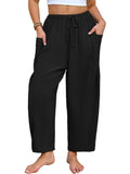 SHOWMALL Women's Plus Size Wide Leg Balloon Pants, Loose Fit Baggy Lantern Trousers with Pockets, Breathable Elastic Drawstring Waist Casual Pants for Summer Beach Travel Vacation