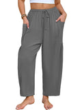 SHOWMALL Women's Plus Size Wide Leg Balloon Pants, Loose Fit Baggy Lantern Trousers with Pockets, Breathable Elastic Drawstring Waist Casual Pants for Summer Beach Travel Vacation