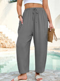 SHOWMALL Women's Plus Size Wide Leg Balloon Pants, Loose Fit Baggy Lantern Trousers with Pockets, Breathable Elastic Drawstring Waist Casual Pants for Summer Beach Travel Vacation