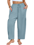 SHOWMALL Women's Plus Size Wide Leg Balloon Pants, Loose Fit Baggy Lantern Trousers with Pockets, Breathable Elastic Drawstring Waist Casual Pants for Summer Beach Travel Vacation