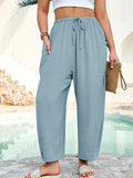 SHOWMALL Women's Plus Size Wide Leg Balloon Pants, Loose Fit Baggy Lantern Trousers with Pockets, Breathable Elastic Drawstring Waist Casual Pants for Summer Beach Travel Vacation