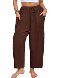 SHOWMALL Women's Plus Size Wide Leg Balloon Pants, Loose Fit Baggy Lantern Trousers with Pockets, Breathable Elastic Drawstring Waist Casual Pants for Summer Beach Travel Vacation