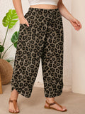 SHOWMALL Women's Plus Size Cropped Wide Leg Pants with Pockets, Elastic Waist Drawstring Casual Summer Pants,  Everyday Travel Wear 1X-5X