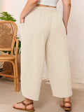 SHOWMALL Women's Plus Size Cropped Wide Leg Pants with Pockets, Elastic Waist Drawstring Casual Summer Pants,  Everyday Travel Wear 1X-5X