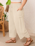 SHOWMALL Women's Plus Size Cropped Wide Leg Pants with Pockets, Elastic Waist Drawstring Casual Summer Pants,  Everyday Travel Wear 1X-5X