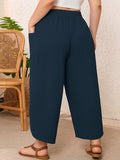 SHOWMALL Women's Plus Size Cropped Wide Leg Pants with Pockets, Elastic Waist Drawstring Casual Summer Pants,  Everyday Travel Wear 1X-5X