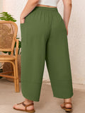 SHOWMALL Women's Plus Size Cropped Wide Leg Pants with Pockets, Elastic Waist Drawstring Casual Summer Pants,  Everyday Travel Wear 1X-5X