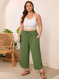 SHOWMALL Women's Plus Size Cropped Wide Leg Pants with Pockets, Elastic Waist Drawstring Casual Summer Pants,  Everyday Travel Wear 1X-5X