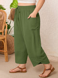 SHOWMALL Women's Plus Size Cropped Wide Leg Pants with Pockets, Elastic Waist Drawstring Casual Summer Pants,  Everyday Travel Wear 1X-5X