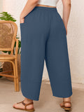 SHOWMALL Women's Plus Size Cropped Wide Leg Pants with Pockets, Elastic Waist Drawstring Casual Summer Pants,  Everyday Travel Wear 1X-5X