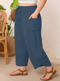 SHOWMALL Women's Plus Size Cropped Wide Leg Pants with Pockets, Elastic Waist Drawstring Casual Summer Pants,  Everyday Travel Wear 1X-5X