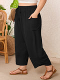 SHOWMALL Women's Plus Size Cropped Wide Leg Pants with Pockets, Elastic Waist Drawstring Casual Summer Pants,  Everyday Travel Wear 1X-5X