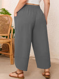 SHOWMALL Women's Plus Size Cropped Wide Leg Pants with Pockets, Elastic Waist Drawstring Casual Summer Pants,  Everyday Travel Wear 1X-5X