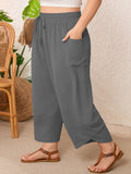 SHOWMALL Women's Plus Size Cropped Wide Leg Pants with Pockets, Elastic Waist Drawstring Casual Summer Pants,  Everyday Travel Wear 1X-5X