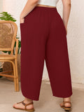 SHOWMALL Women's Plus Size Cropped Wide Leg Pants with Pockets, Elastic Waist Drawstring Casual Summer Pants,  Everyday Travel Wear 1X-5X