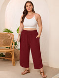 SHOWMALL Women's Plus Size Cropped Wide Leg Pants with Pockets, Elastic Waist Drawstring Casual Summer Pants,  Everyday Travel Wear 1X-5X