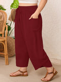 SHOWMALL Women's Plus Size Cropped Wide Leg Pants with Pockets, Elastic Waist Drawstring Casual Summer Pants,  Everyday Travel Wear 1X-5X