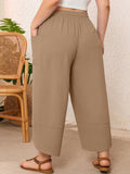 SHOWMALL Women's Plus Size Cropped Wide Leg Pants with Pockets, Elastic Waist Drawstring Casual Summer Pants,  Everyday Travel Wear 1X-5X