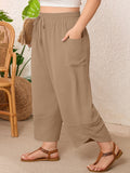SHOWMALL Women's Plus Size Cropped Wide Leg Pants with Pockets, Elastic Waist Drawstring Casual Summer Pants,  Everyday Travel Wear 1X-5X