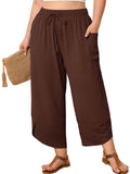 SHOWMALL Women's Plus Size Cropped Wide Leg Pants with Pockets, Elastic Waist Drawstring Casual Summer Pants,  Everyday Travel Wear 1X-5X