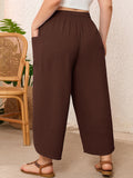 SHOWMALL Women's Plus Size Cropped Wide Leg Pants with Pockets, Elastic Waist Drawstring Casual Summer Pants,  Everyday Travel Wear 1X-5X