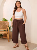 SHOWMALL Women's Plus Size Cropped Wide Leg Pants with Pockets, Elastic Waist Drawstring Casual Summer Pants,  Everyday Travel Wear 1X-5X