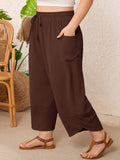SHOWMALL Women's Plus Size Cropped Wide Leg Pants with Pockets, Elastic Waist Drawstring Casual Summer Pants,  Everyday Travel Wear 1X-5X