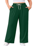 SHOWMALL Women's Plus Size Sweatpants High Waisted Wide Leg Lounge Pants with Pockets Drawstring Elastic Waist Casual Loose Palazzo Pants