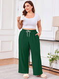 SHOWMALL Women's Plus Size Sweatpants High Waisted Wide Leg Lounge Pants with Pockets Drawstring Elastic Waist Casual Loose Palazzo Pants