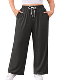 SHOWMALL Women's Plus Size Sweatpants High Waisted Wide Leg Lounge Pants with Pockets Drawstring Elastic Waist Casual Loose Palazzo Pants