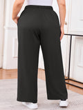 SHOWMALL Women's Plus Size Sweatpants High Waisted Wide Leg Lounge Pants with Pockets Drawstring Elastic Waist Casual Loose Palazzo Pants