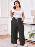 SHOWMALL Women's Plus Size Sweatpants High Waisted Wide Leg Lounge Pants with Pockets Drawstring Elastic Waist Casual Loose Palazzo Pants