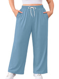SHOWMALL Women's Plus Size Sweatpants High Waisted Wide Leg Lounge Pants with Pockets Drawstring Elastic Waist Casual Loose Palazzo Pants