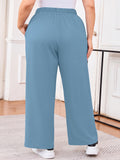 SHOWMALL Women's Plus Size Sweatpants High Waisted Wide Leg Lounge Pants with Pockets Drawstring Elastic Waist Casual Loose Palazzo Pants
