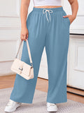 SHOWMALL Women's Plus Size Sweatpants High Waisted Wide Leg Lounge Pants with Pockets Drawstring Elastic Waist Casual Loose Palazzo Pants