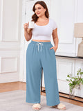 SHOWMALL Women's Plus Size Sweatpants High Waisted Wide Leg Lounge Pants with Pockets Drawstring Elastic Waist Casual Loose Palazzo Pants