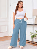 SHOWMALL Women's Plus Size Sweatpants High Waisted Wide Leg Lounge Pants with Pockets Drawstring Elastic Waist Casual Loose Palazzo Pants