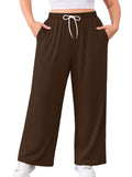 SHOWMALL Women's Plus Size Sweatpants High Waisted Wide Leg Lounge Pants with Pockets Drawstring Elastic Waist Casual Loose Palazzo Pants