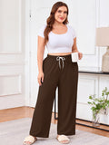 SHOWMALL Women's Plus Size Sweatpants High Waisted Wide Leg Lounge Pants with Pockets Drawstring Elastic Waist Casual Loose Palazzo Pants