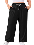 SHOWMALL Women's Plus Size Sweatpants High Waisted Wide Leg Lounge Pants with Pockets Drawstring Elastic Waist Casual Loose Palazzo Pants