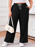 SHOWMALL Women's Plus Size Sweatpants High Waisted Wide Leg Lounge Pants with Pockets Drawstring Elastic Waist Casual Loose Palazzo Pants