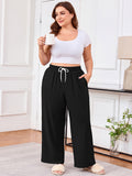 SHOWMALL Women's Plus Size Sweatpants High Waisted Wide Leg Lounge Pants with Pockets Drawstring Elastic Waist Casual Loose Palazzo Pants