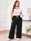 SHOWMALL Women's Plus Size Sweatpants High Waisted Wide Leg Lounge Pants with Pockets Drawstring Elastic Waist Casual Loose Palazzo Pants