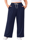 SHOWMALL Women's Plus Size Sweatpants High Waisted Wide Leg Lounge Pants with Pockets Drawstring Elastic Waist Casual Loose Palazzo Pants