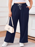 SHOWMALL Women's Plus Size Sweatpants High Waisted Wide Leg Lounge Pants with Pockets Drawstring Elastic Waist Casual Loose Palazzo Pants