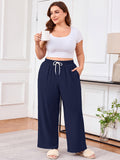 SHOWMALL Women's Plus Size Sweatpants High Waisted Wide Leg Lounge Pants with Pockets Drawstring Elastic Waist Casual Loose Palazzo Pants