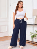 SHOWMALL Women's Plus Size Sweatpants High Waisted Wide Leg Lounge Pants with Pockets Drawstring Elastic Waist Casual Loose Palazzo Pants