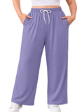 SHOWMALL Women's Plus Size Sweatpants High Waisted Wide Leg Lounge Pants with Pockets Drawstring Elastic Waist Casual Loose Palazzo Pants