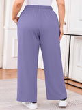 SHOWMALL Women's Plus Size Sweatpants High Waisted Wide Leg Lounge Pants with Pockets Drawstring Elastic Waist Casual Loose Palazzo Pants